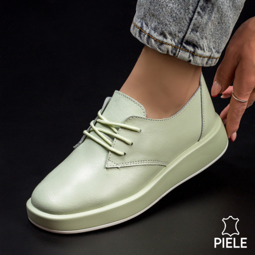 Lichidare stoc piele naturala, Pantofi casual dama verzi cu siret din Piele naturala MDL03116 - modlet.ro