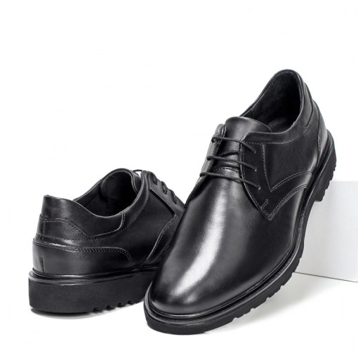 Pantofi casual piele barbati, Pantofi casual negri barbati din Piele cu siret MDL06419 - modlet.ro
