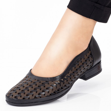 Pantofi casual Piele dama negri cu perforatii MDL00132