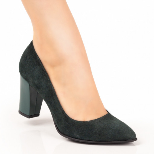 Pantofi cu toc din piele naturala, Pantofi cu toc dama verde suede din Piele naturala MDL07630 - modlet.ro