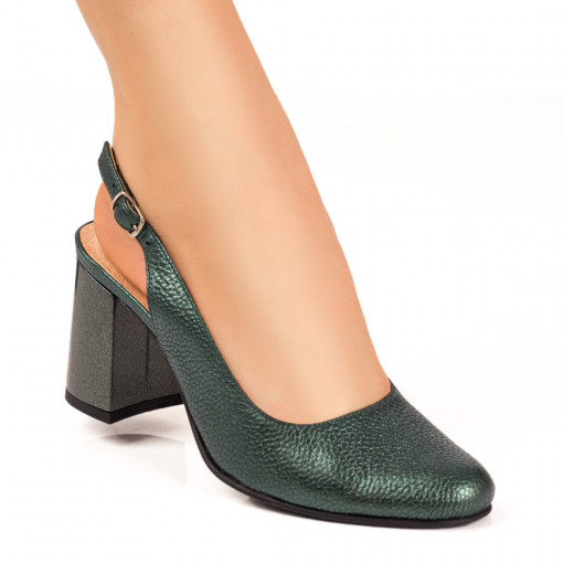 Pantofi dama piele cu toc gros, Pantofi cu toc dama verzi din Piele naturala MDL07637 - modlet.ro
