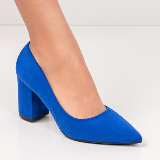 Pantofi clasici cu toc gros, Pantofi dama albastri cu toc gros MDL06134 - modlet.ro