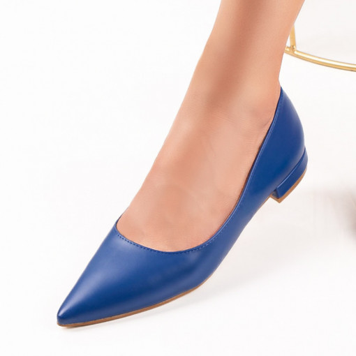 Pantofi cu toc mic dama, Pantofi dama albastri cu toc mic si aspect mat MDL06505 - modlet.ro