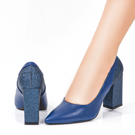 Pantofi dama cu toc albastri glitter MDL08382