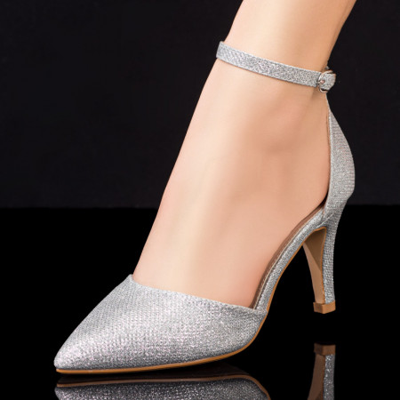 Pantofi dama cu toc argintii MDL08091