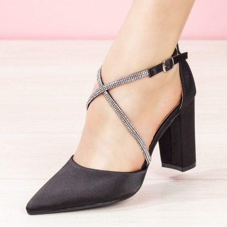 Reduceri  Pantofi cu toc, Pantofi dama cu toc din satin negri MDL08017 - modlet.ro