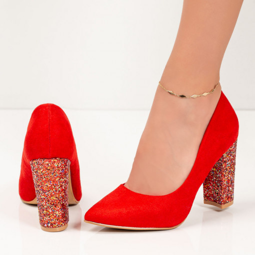 Pantofi trendy cu toc gros, Pantofi dama rosii cu toc gros si model MDL05587 - modlet.ro