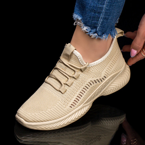 Pantofi sport clasici dama, Pantofi dama sport bej din material textil MDL03774 - modlet.ro