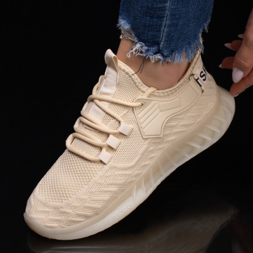 Pantofi dama sport bej din material textil MDL04598