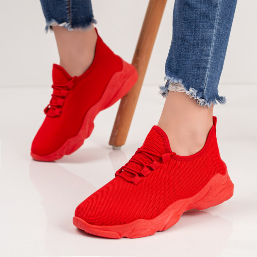Pantofi dama sport rosii din material textil MDL03974
