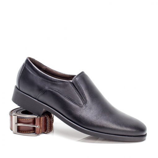 Pantofi eleganti barbatesti din piele, Pantofi negri eleganti fara siret barbati din Piele MDL03877 - modlet.ro