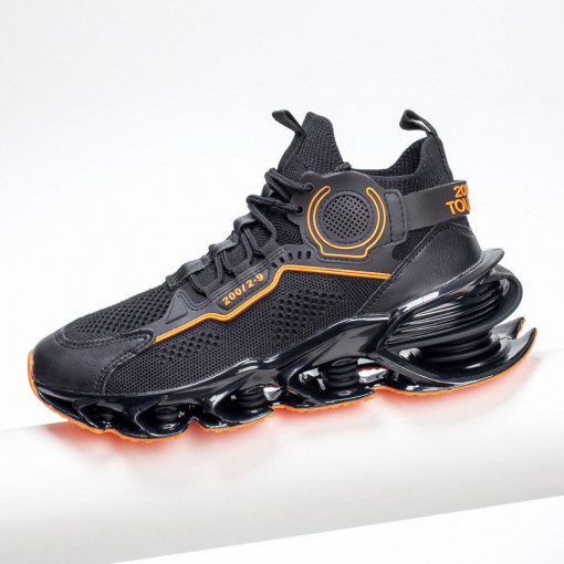 Pantofi sport barbati negri cu portocaliu din material textil MDL03827