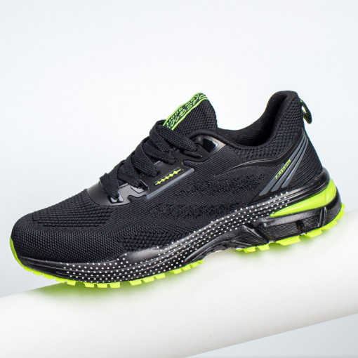 Pantofi sport barbati negri cu verde din material textil MDL01575