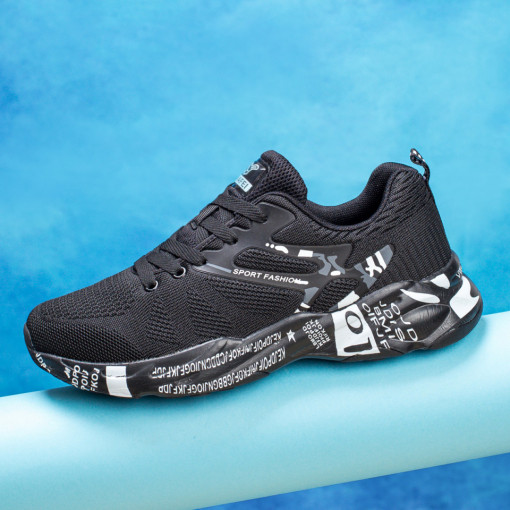 Adidasi trendy barbati, Pantofi sport barbati negri din material textil MDL03993 - modlet.ro
