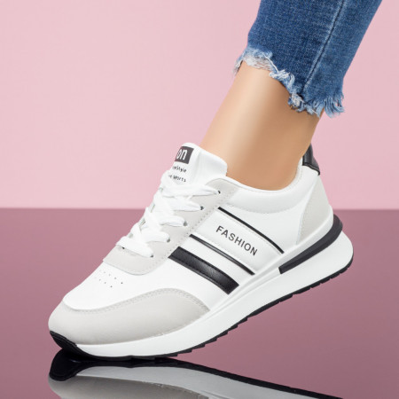 Adidasi dama, Pantofi sport dama albi cu negru si siret MDL07880 - modlet.ro