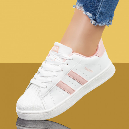 Adidasi dama, Pantofi sport dama albi cu roz MDL07899 - modlet.ro