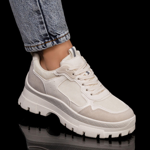 Pantofi sport dama bej cu siret MDL05855