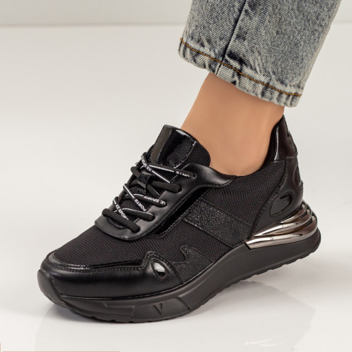 Plateste Jumatate!, Pantofi sport dama negri cu insertii de material textil MDL03020 - modlet.ro