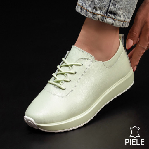 Lichidare stoc piele naturala, Pantofi sport dama verzi din Piele naturala MDL03115 - modlet.ro
