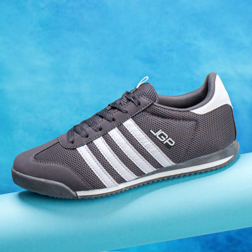 Adidasi clasici barbati, Pantofi sport gri cu alb barbati din material textil MDL03200 - modlet.ro