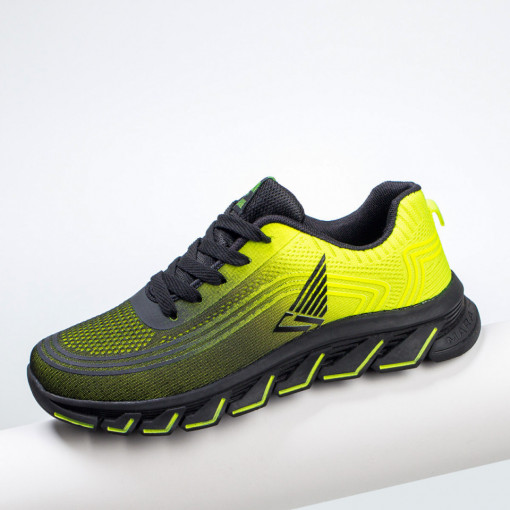 Adidasi trendy barbati, Pantofi sport negri cu verde barbati din material textil MDL03512 - modlet.ro