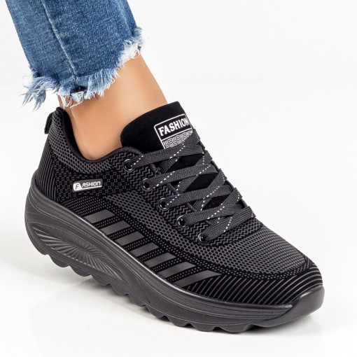 Adidasi dama, Pantofi sport negru cu alb dama si siret MDL01616 - modlet.ro