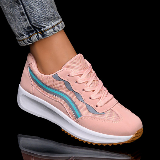 Pantofi sport clasici dama, Pantofi sport roz dama cu talpa groasa si siret MDL05987 - modlet.ro