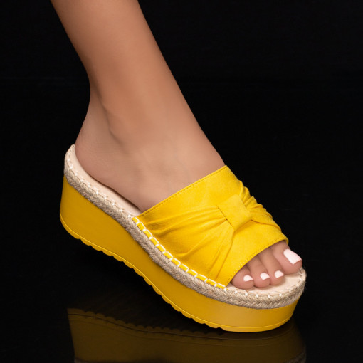 Papuci dama galbeni cu platforma din textil MDL05356