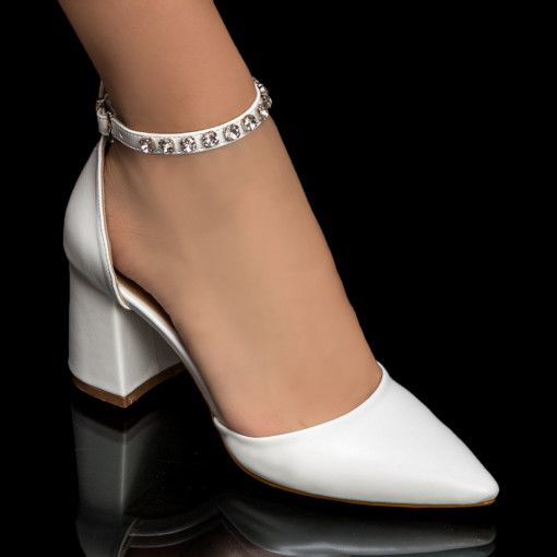 Sandale cu toc, Sandale albe elegante dama cu toc gros MDL05439 - modlet.ro
