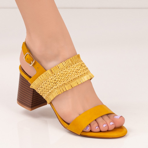 Sandale trendy cu toc gros, Sandale dama galbene elegante cu toc gros MDL04547 - modlet.ro