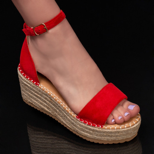 Sandale dama rosii cu platforma si bareta peste picior MDL04488