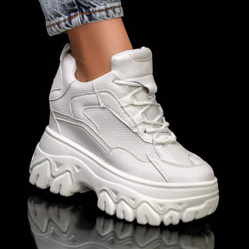 Sneakers dama, Sneakers dama albi cu siret si platforma interioara MDL05920 - modlet.ro