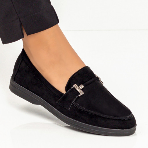 Mocasini dama negri si accesoriu cu pietre aplicate MDL05964