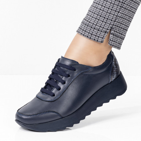 Reduceri  Pantofi casual, Pantofi casual dama albastri cu siret din Piele naturala MDL00430 - modlet.ro