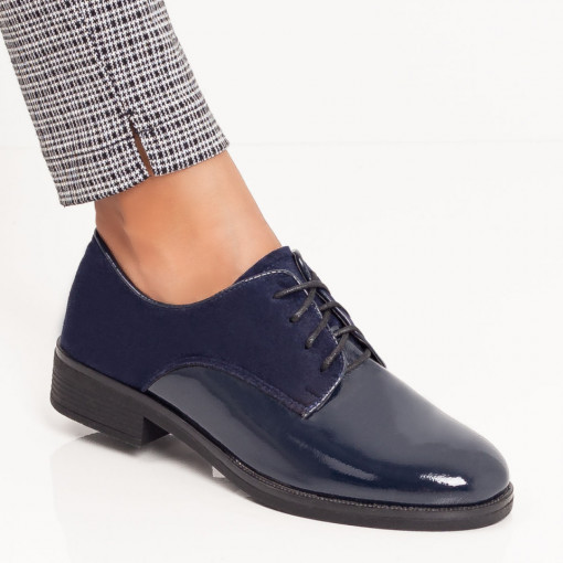 Pantofi casual clasici dama, Pantofi casual dama albastri cu talpa joasa si varf lacuit MDL033828 - modlet.ro