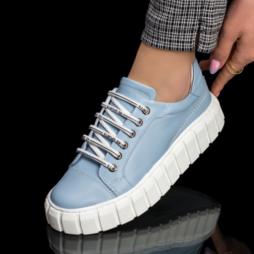 Pantofi casual trendy dama, Pantofi casual dama albastri din Piele MDL03652 - modlet.ro