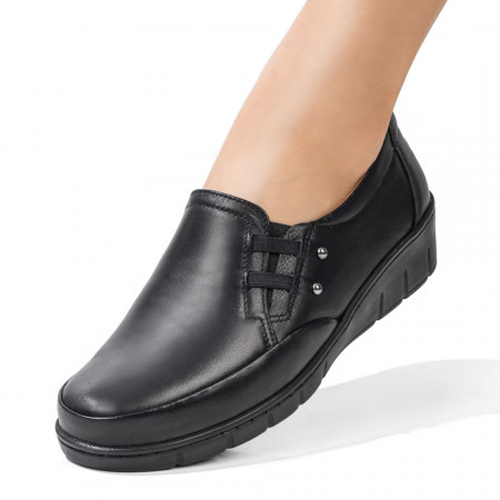 Pantofi casual dama cu talpa groasa negri din Piele naturala MDL06421