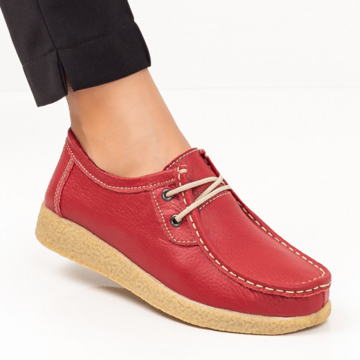 Pantofi dama casual - Piele naturala, Pantofi casual dama rosii cu siret din Piele naturala MDL06084 - modlet.ro