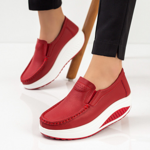 Pantofi casual cu platforma, Pantofi casual dama rosii din Piele cu platforma MDL03867 - modlet.ro
