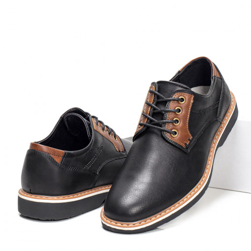 Pantofi casual clasici barbati, Pantofi casual negri barbati cu siret MDL03853 - modlet.ro