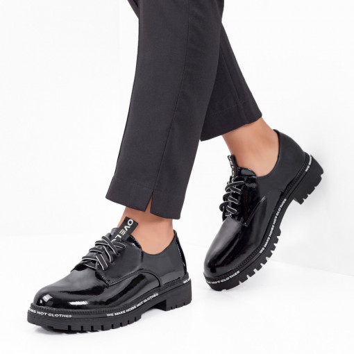 Pantofi casual negri dama cu siret si talpa groasa MDL05684
