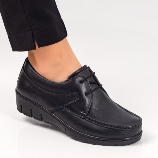 Pantofi dama casual - Piele naturala, Pantofi casual negri dama din Piele naturala cu platforma MDL06092 - modlet.ro