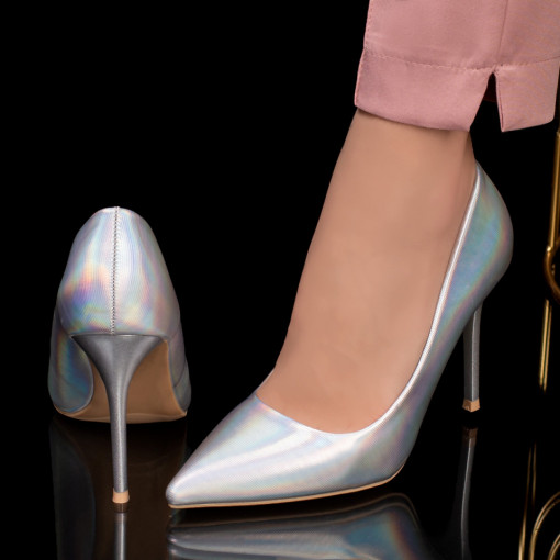 Pantofi Stiletto, Pantofi cu toc inalt dama argintii Stiletto MDL03689 - modlet.ro