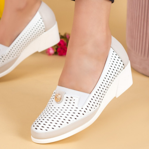 Pantofi casual cu platforma, Pantofi dama albi cu bej MDL00505 - modlet.ro