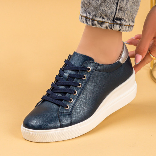 Pantofi casual piele cu platforma, Pantofi dama casual albastri inchis din Piele naturala cu platforma MDL03751 - modlet.ro