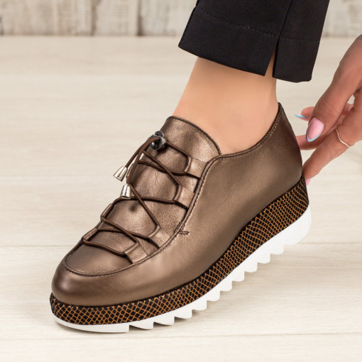 Pantofi casual trendy dama, Pantofi dama casual maro din Piele cu talpa groasa MDL03645 - modlet.ro