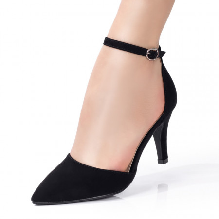 Pantofi dama cu toc negri suede MDL08091