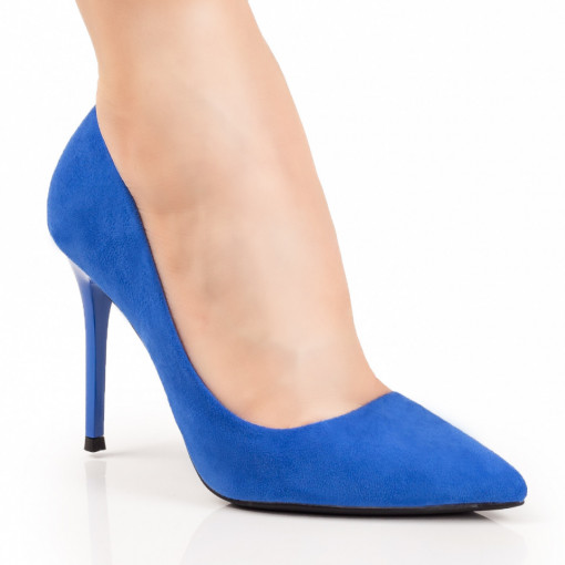 Reduceri Pantofi dama, Pantofi dama cu toc Stiletto albastru suede MDL06132 - modlet.ro