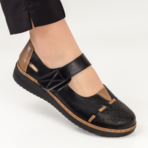 Pantofi casual clasici dama, Pantofi dama negri cu khaki casual cu inchidere cu scai MDL04124 - modlet.ro