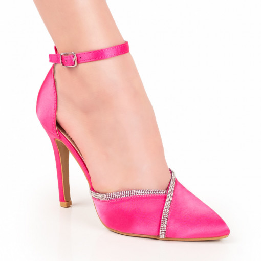 Glamor Blossom Shabby Pantofi dama roz cu toc subtire si aplicatie de pietre MDL07775 Modlet